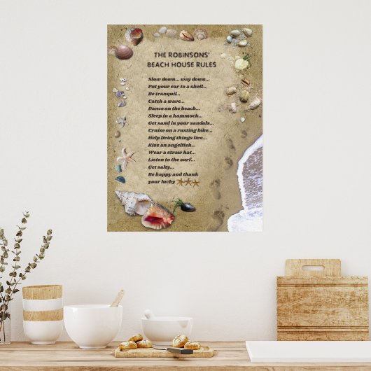 Beach House Rules (aanpasbaar) Poster (Keuken)