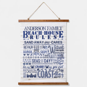 Beach House Rules Blue Coastal Personal Family Hangend Wandkleed
