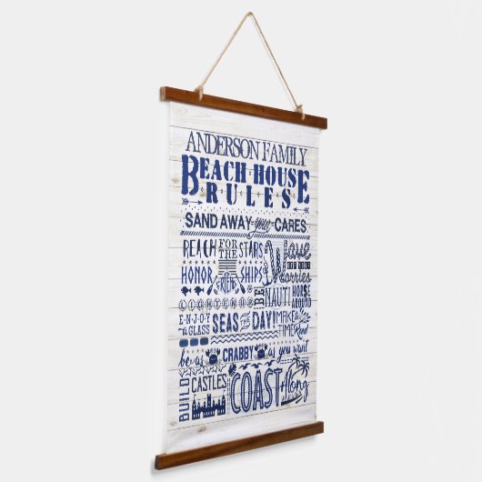 Beach House Rules Blue Coastal Personal Family Hangend Wandkleed (Gebogen)