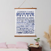 Beach House Rules Blue Coastal Personal Family Hangend Wandkleed (Slaapkamer)