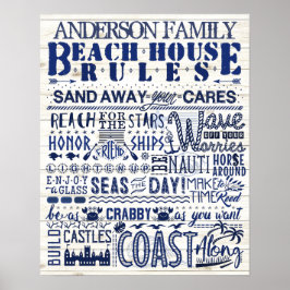 Beach House Rules Blue Coastal Personal Family Poster