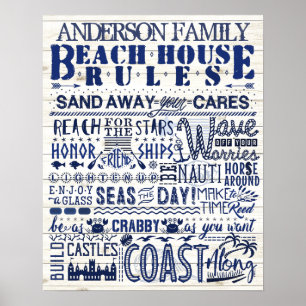 Beach House Rules Blue Coastal Personal Family Poster