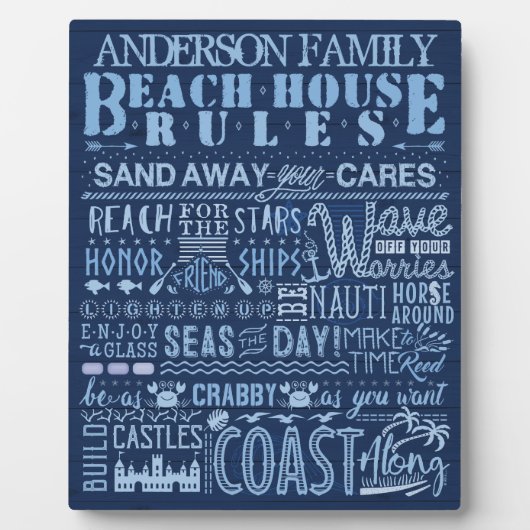 Beach House Rules Coastal Blue Custom Name Fotoplaat (Voorkant)