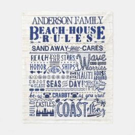 Beach House Rules Coastal Blue Personated Family Fleece Deken