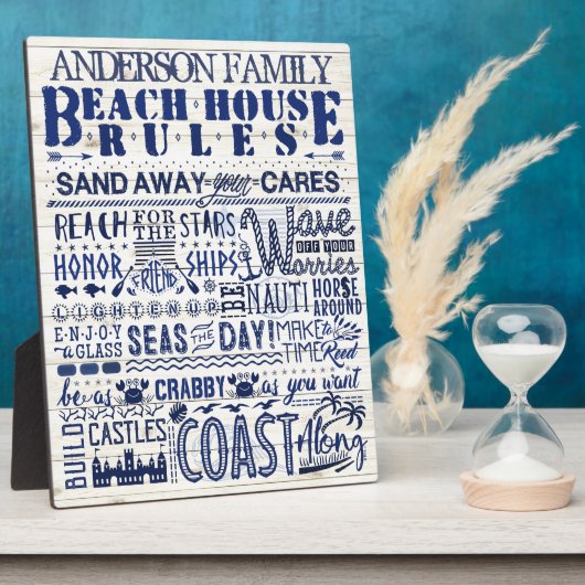 Beach House Rules Coastal Blue Personated Family Fotoplaat (Zijkant)