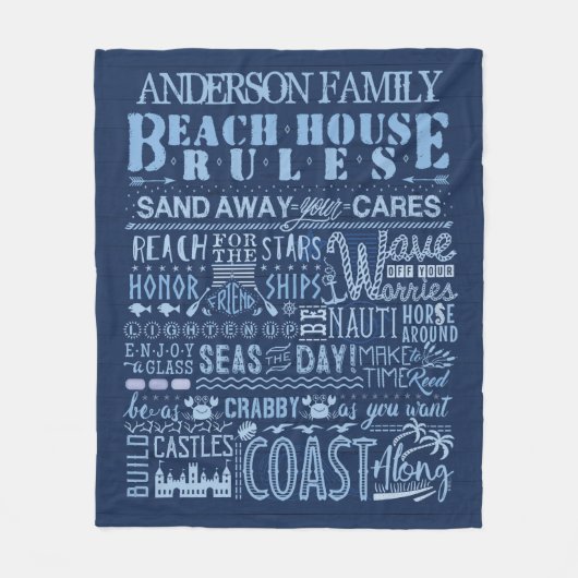 Beach House Rules Coastal Navy Blue Custom Family Fleece Deken (Voorkant)