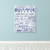 Beach House Rules Custom Family Cottin Sign Blue Canvas Afdruk (Insitu (Houten vloer))