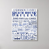 Beach House Rules Custom Family Cottin Sign Blue Canvas Afdruk (Voorkant)