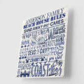 Beach House Rules Custom Family Name Blue Coastal Vierkante Klok (Hoek)