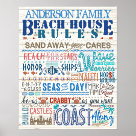 Beach House Rules Family Cottage | Aangepaste kust Poster