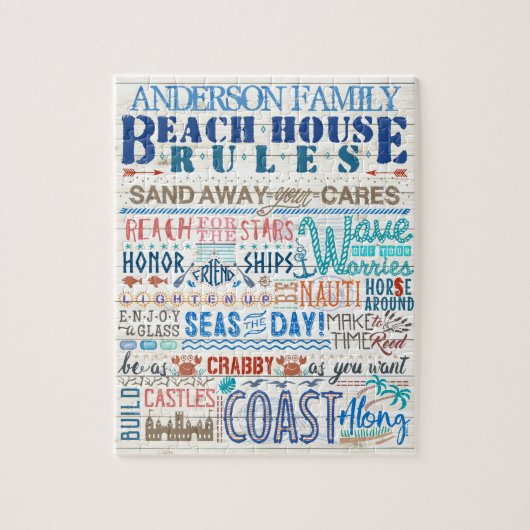 Beach House Rules Family Cottage Sign | Aangepast Legpuzzel (Verticaal)