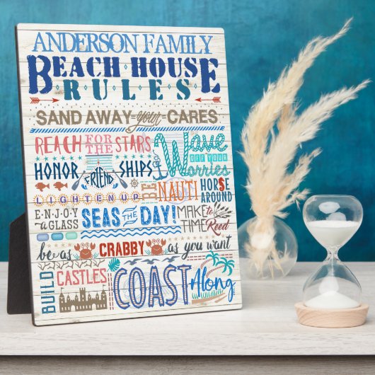 Beach House Rules Family Sign | Aangepast vermogen Fotoplaat (Zijkant)