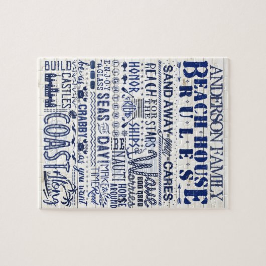 Beach House Rules Navy Blue | Aangepaste gezinsher Legpuzzel (Horizontaal)