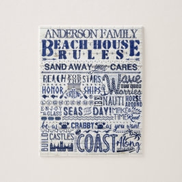 Beach House Rules Navy Blue | Aangepaste gezinsher Legpuzzel
