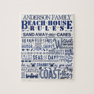 Beach House Rules Navy Blue   Aangepaste gezinsher Legpuzzel