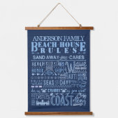 Beach House Rules Navy Blue Coastal Custom Family Hangend Wandkleed (Voorkant)