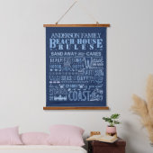 Beach House Rules Navy Blue Coastal Custom Family Hangend Wandkleed (Slaapkamer)