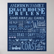 Beach House Rules Navy Blue Coastal Custom Family