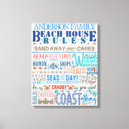 Beach House Rules Personated Family Cottage Sign Canvas Afdruk