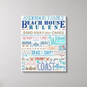 Beach House Rules Personated Family Cottage Sign Canvas Afdruk