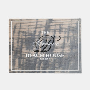 Beach House Rustic Wood Effect White Name Script Deurmat