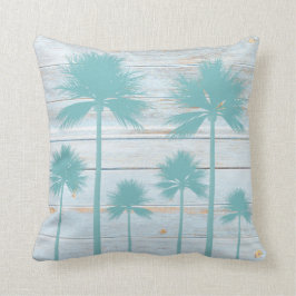Beach House Rustic Wood Palm Tree Pillow Kussen
