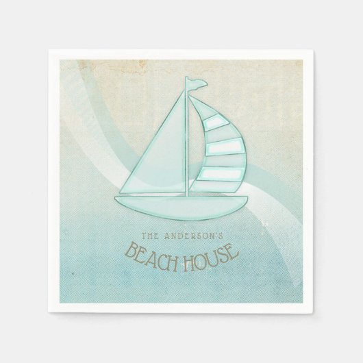 Beach House Sail Boat Aqua Blue ID623 Servet (Voorkant)