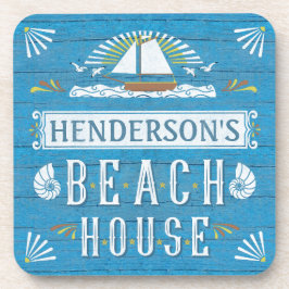 Beach House Sailboot Nautical Shells Personalizeer Onderzetter