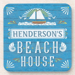 Beach House Sailboot Nautical Shells Personalizeer Onderzetter