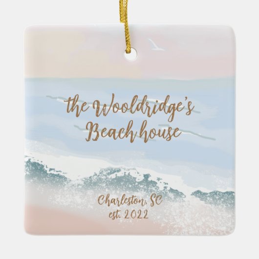 Beach House, Sand, Calm Blue Zee, Sunrise ID0022 Keramisch Ornament (Voorkant)