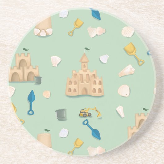 Beach House Sand Castle Seashell Kust Zandsteen Onderzetter (Voorkant)