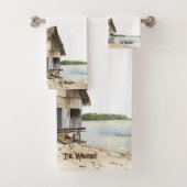 Beach House Scène Waterverf Ontwerp Bad Handdoek (Insitu)