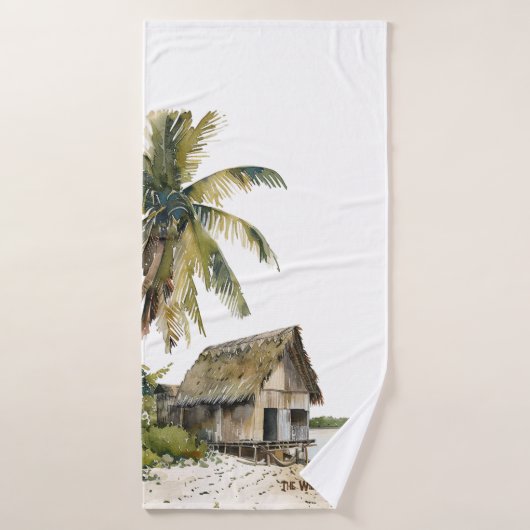 Beach House Scène Waterverf Ontwerp Bad Handdoek (Badhanddoek)