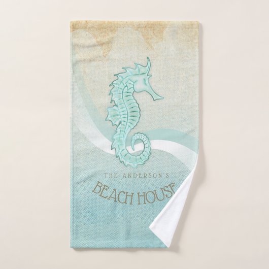 Beach House Seahorse Aqua Blue ID623 Bad Handdoek (Handdoek)