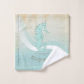 Beach House Seahorse Aqua Blue ID623 Bad Handdoek (Wasdoekje)