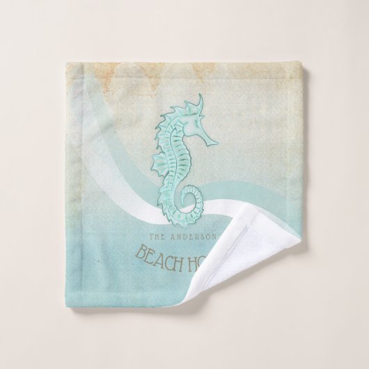 Beach House Seahorse Aqua Blue ID623 Bad Handdoek (Wasdoekje)
