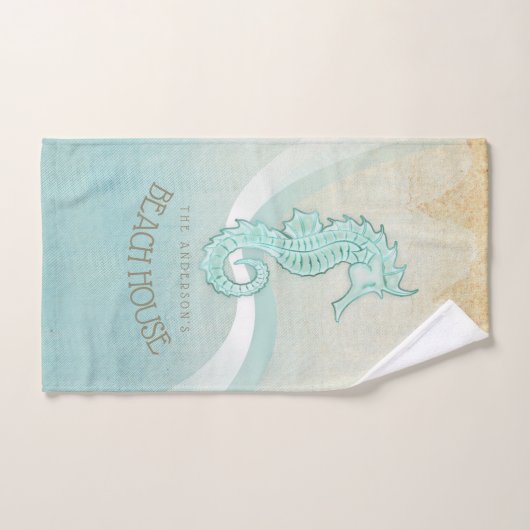 Beach House Seahorse Aqua Blue ID623 Bad Handdoek (Handdoek)
