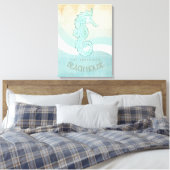 Beach House Seahorse Aqua Blue ID623 Canvas Afdruk (Insitu (Slaapkamer))