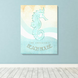 Beach House Seahorse Aqua Blue ID623 Canvas Afdruk