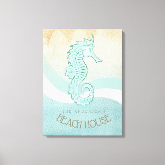Beach House Seahorse Aqua Blue ID623 Canvas Afdruk (Voorkant)