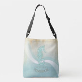 Beach House Seahorse Aqua Blue ID623 Crossbody Tas (Achterkant)