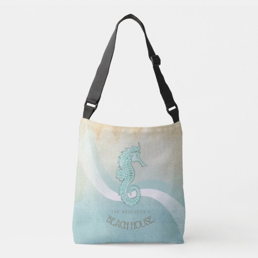 Beach House Seahorse Aqua Blue ID623 Crossbody Tas (Voorkant)