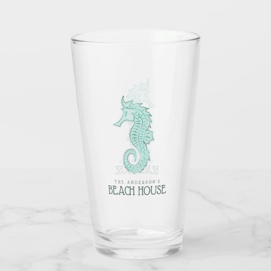 Beach House Seahorse Aqua Blue ID623 Glas (Achterkant)