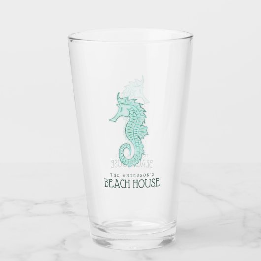 Beach House Seahorse Aqua Blue ID623 Glas (Voorkant)