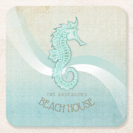Beach House Seahorse Aqua Blue ID623 Kartonnen Onderzetters