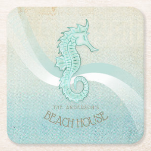 Beach House Seahorse Aqua Blue ID623 Kartonnen Onderzetters