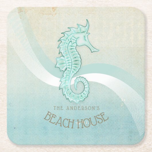 Beach House Seahorse Aqua Blue ID623 Kartonnen Onderzetters (Voorkant)
