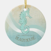 Beach House Seahorse Aqua Blue ID623 Keramisch Ornament (Voorkant)