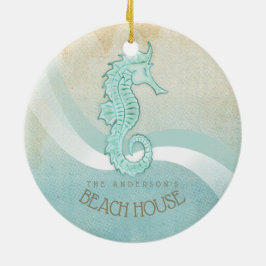 Beach House Seahorse Aqua Blue ID623 Keramisch Ornament
