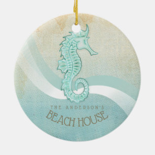 Beach House Seahorse Aqua Blue ID623 Keramisch Ornament
